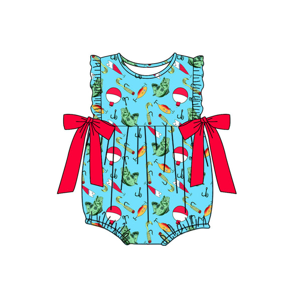 Pre-order SR2708 Baby girls short sleeve fish red bow romper (Deadline Feb.12)