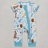 SR2713 Baby boys Easter short sleeve bunny zipper romper