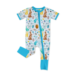 Pre-order SR2713 Baby boys Easter short sleeve bunny zipper romper (Deadline Feb.12)