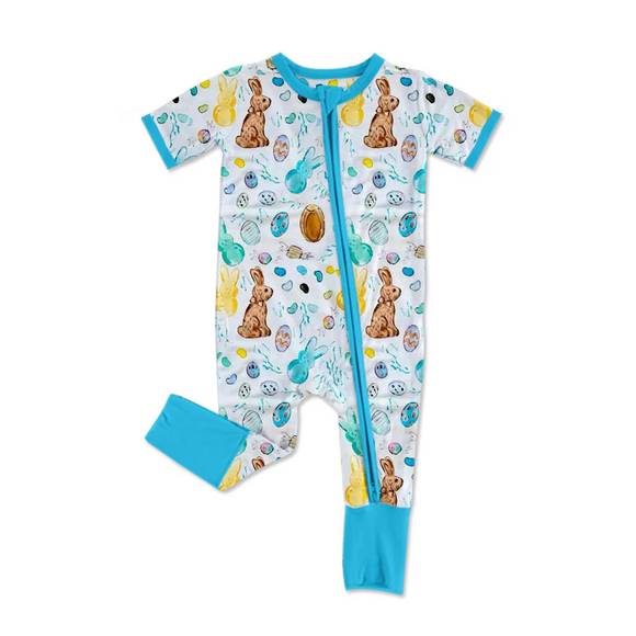 Pre-order SR2713 Baby boys Easter short sleeve bunny zipper romper (Deadline Feb.12)