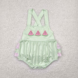 SR2764 Baby girls pink flying sleeve Embroidered watermelon green romper