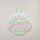 SR2764 Baby girls pink flying sleeve Embroidered watermelon green romper