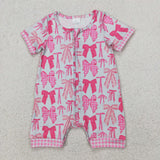 SR2771  Baby girls pink rose short sleeve zipper romper
