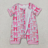 SR2771  Baby girls pink rose short sleeve zipper romper