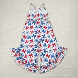 SR2865 baby girls July Fourth blue red bow Jumpsuit