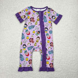 SR2870 Baby girls floral short sleeve princess purple zipper romper