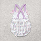SR2961 Baby girls purple bow  flower wave romper