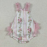 SR2964 Baby girls pink flower stripe romper