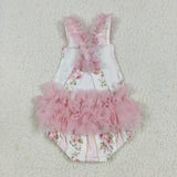 SR2964 Baby girls pink flower stripe romper