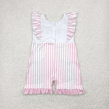 SR3025 baby girls pink stripe embroidered bow sleeveless Jumpsuit