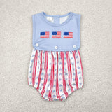 SR3049Baby boys embroidered July  Fourth red stripe romper