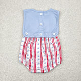 SR3049Baby boys embroidered July  Fourth red stripe romper
