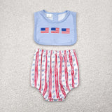 SR3049Baby boys embroidered July  Fourth red stripe romper
