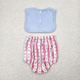 SR3049Baby boys embroidered July  Fourth red stripe romper