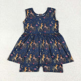 SR3071 baby girls sleeveless navy horse Jumpsuit