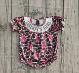Pre-order SR3105 Baby girls smocked Daddy's Girl camo pink bow romper