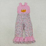 SR3176 baby girls Halloween embroidered pumpkin pink flower floral Jumpsuit