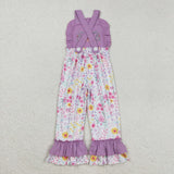 SR3177 baby girls Halloween embroidered  pumpkin purple flower floral Jumpsuit