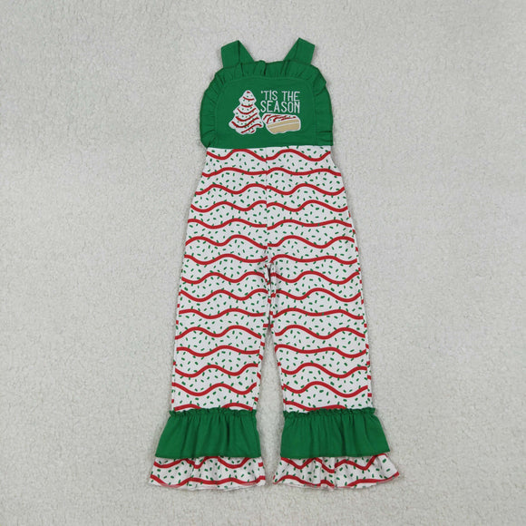 SR3178 baby girls Christmas embroidered pie tree green red wave Jumpsuit