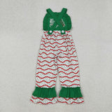 SR3178 baby girls Christmas embroidered pie tree green red wave Jumpsuit