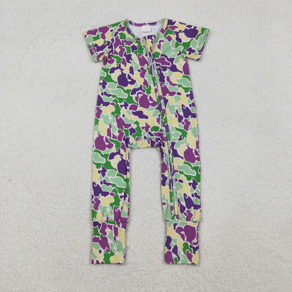 SR3211 baby girls Mardi Gras short sleeve zip romper