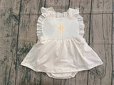 10.10 Pre-order SR3306  Embroidered baby girls Easter romper