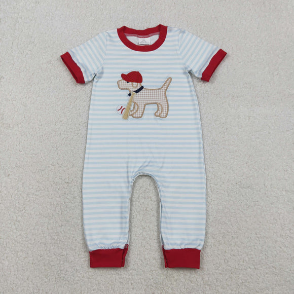 SR3330 short sleeve embroidered fire dogs baby romper