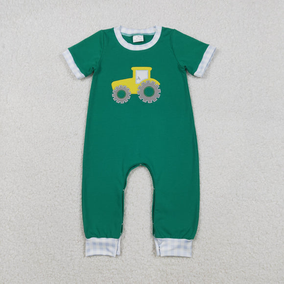 SR3332 short sleeve embroidered tractor baby romper