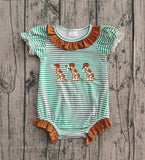 10.24 Pre-order SR3404 baby girls embroidered hunting duck puff sleeve green stripe romper
