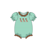10.24 Pre-order SR3404 baby girls embroidered hunting duck puff sleeve green stripe romper