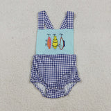 SR3412 baby boys embroidered fishing checkered bubble
