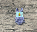 Pre-order SR3413 embroidered baby boys fish blue checkered romper
