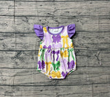 11.13 Pre-order SR3546 baby girls Mardi Gras bow purple flying sleeve romper