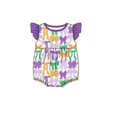 11.13 Pre-order SR3546 baby girls Mardi Gras bow purple flying sleeve romper