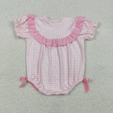 SR3565 baby girls Easter Pink plaid romper