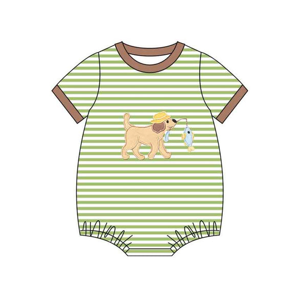 12.5 Pre-order SR3765 baby boys fish puppy green short sleeves romper