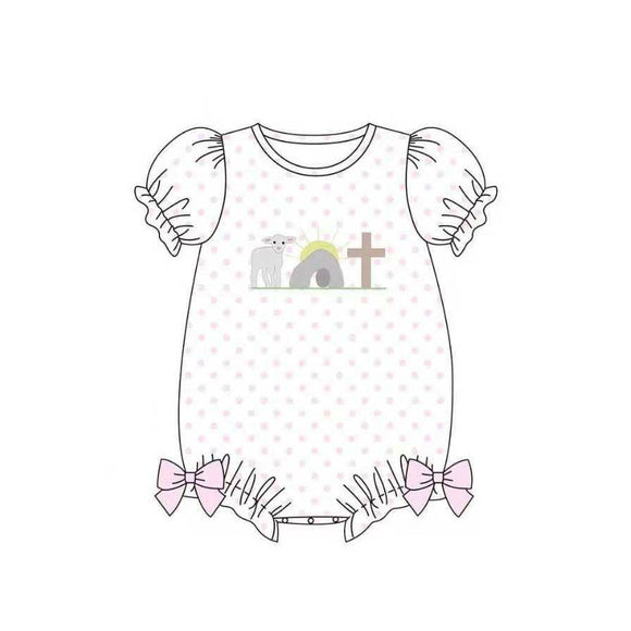 MOQ:5pcs SR3799 pre-order baby girl clothes cross print toddler girl easter summer bubble-2025.12.10