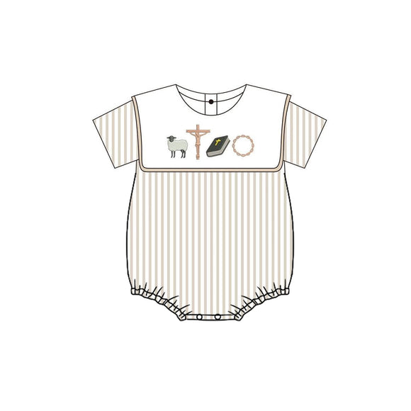MOQ:5pcs SR3802 pre-order baby boy clothes cross print toddler boy easter summer bubble-2025.12.10