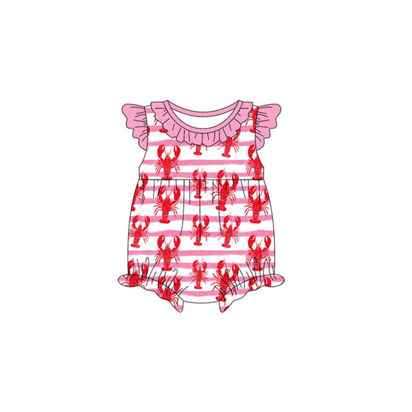 12.13 Pre-order SR3809 Baby girls Lobster flying sleeves stripe romper