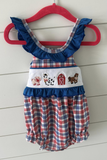 12.20 Pre-order SR3835 baby girls July Fourth form checkered romper