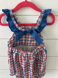 12.20 Pre-order SR3835 baby girls July Fourth form checkered romper