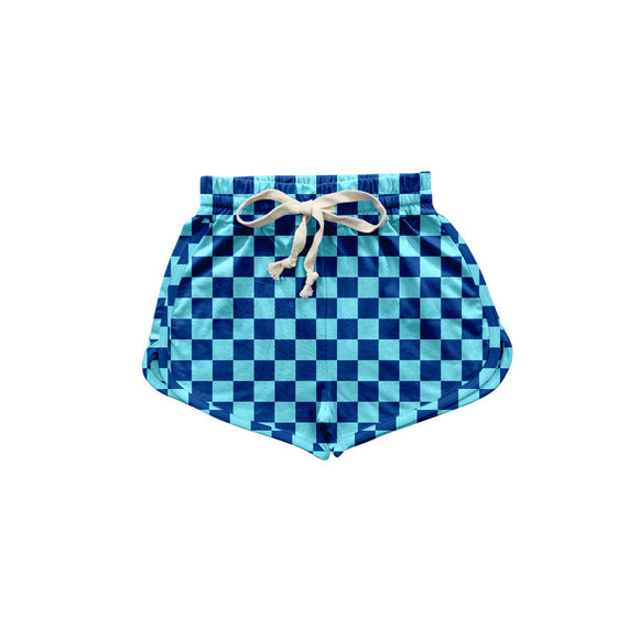 Blue plaid baby girls summer shorts