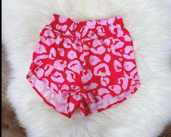 SS0376--pre-order milk silk pink leopard girls shorts