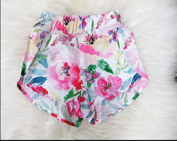 SS0377--pre-order milk silk floral girls shorts