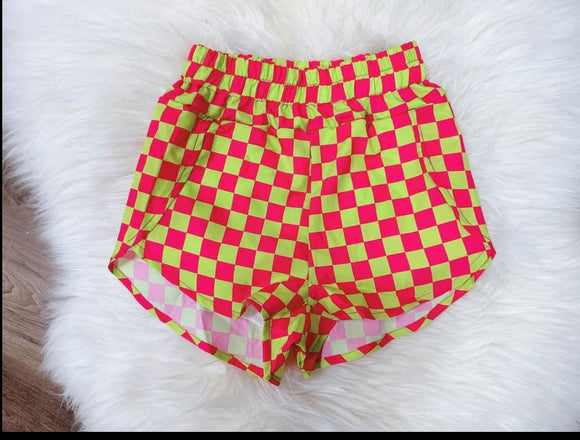 SS0378--pre-order milk silk checkerboard girls shorts