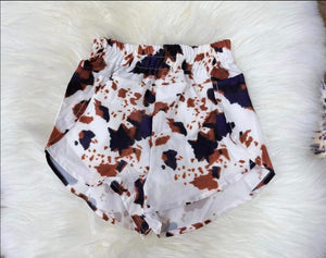 SS0380--pre-order milk silk brown leopard girls shorts