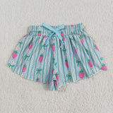 SS0580 girls green wave strawberry shorts