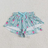 SS0580 girls green wave strawberry shorts