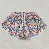 SS0581 girls baseball flower shorts