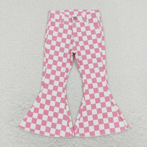 P0348-- Pink checkerboard denim jeans